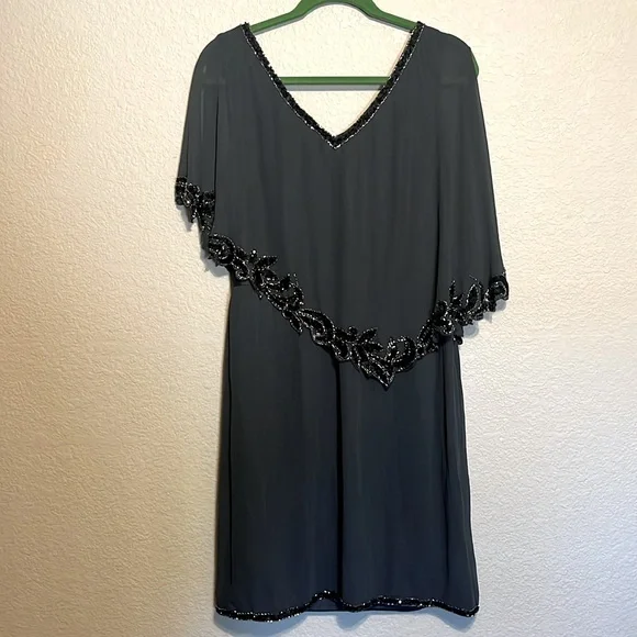 princess polly baby blue dress Vintage Beaded Silk Gown | Soft Grey Evening Dress With Leaf Embroidery